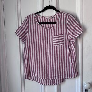 Women’s Christian Siriano 100% Linen Short Sleeve Striped Blouse Size Small